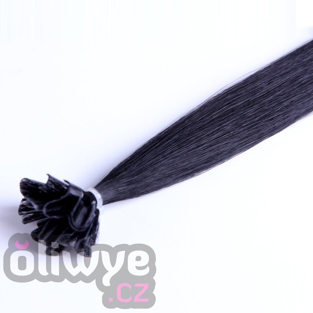 vlasy keratin 50cm remy #1b přírodní černá černohnědá 100 pramenů