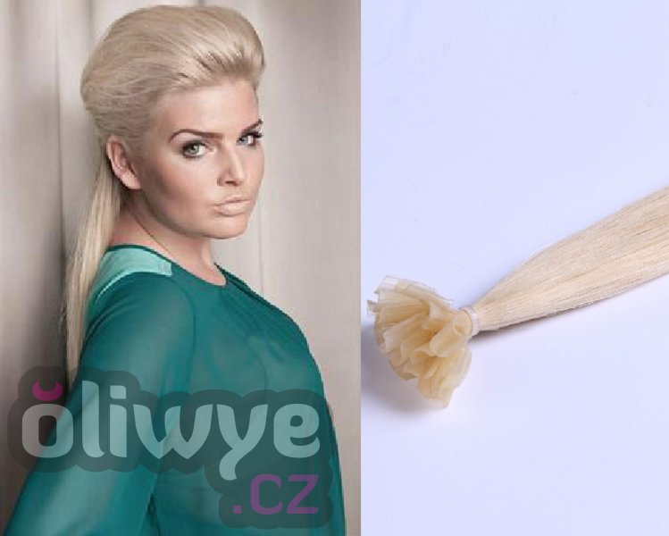 vlasy keratin 55cm remy #60 platinová blond 100 pramenů